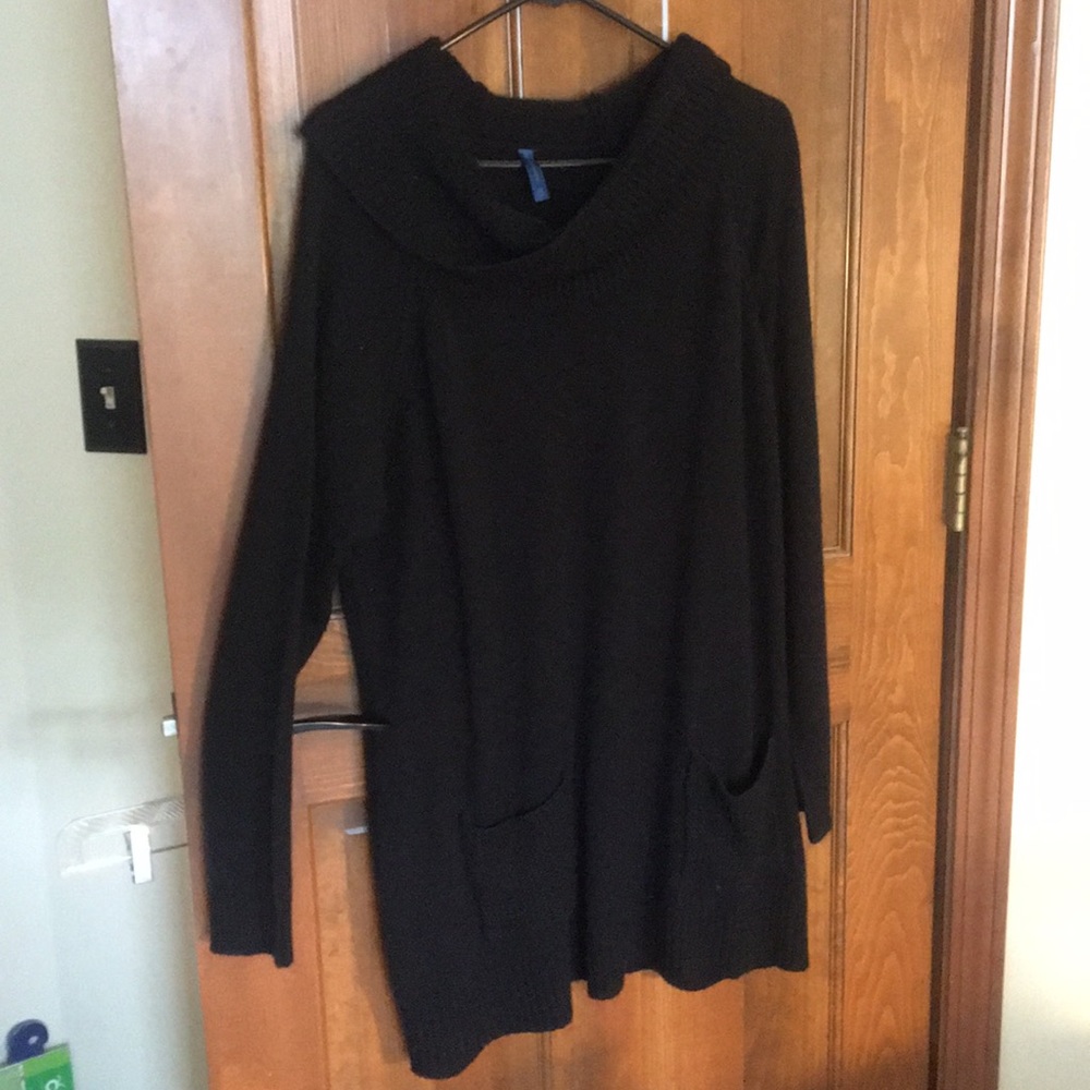 Long, black, cowl neck sweater